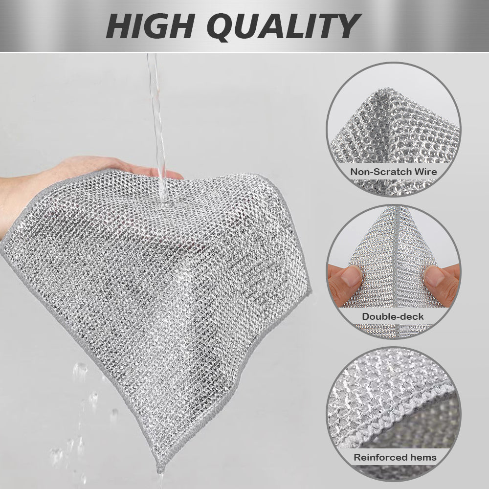SINLAND Multipurpose Wire Dishwashing Rags Non-Scratch Cleaning Cloths Double-Sided Mesh Metal Wire Cleaning Cloth for Dishes Sinks Counters Stove Tops Easy Rinsing 7.87x7.87Inch
