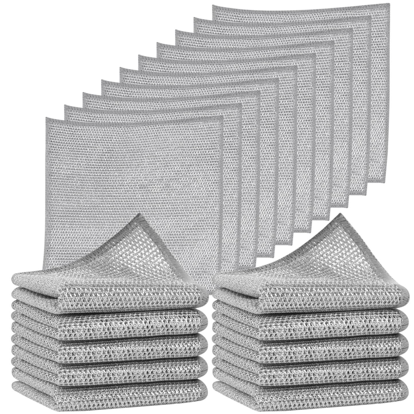 SINLAND Multipurpose Wire Dishwashing Rags Non-Scratch Cleaning Cloths Double-Sided Mesh Metal Wire Cleaning Cloth for Dishes Sinks Counters Stove Tops Easy Rinsing 7.87x7.87Inch