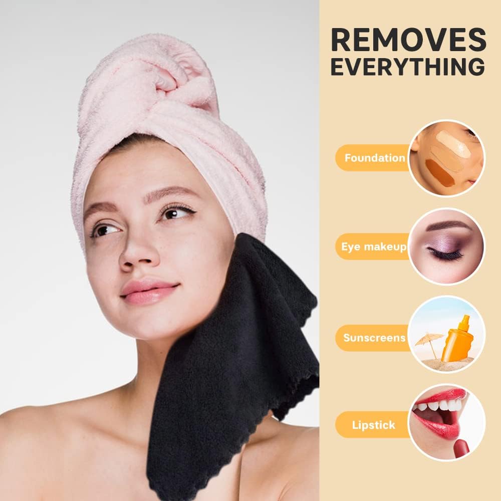 SINLAND Microfiber Face Cloth Reusable Makeup Remover Facial Cleansing Towel Ultra Soft Face Washcloth 12inchx12inch 6 Pack Black