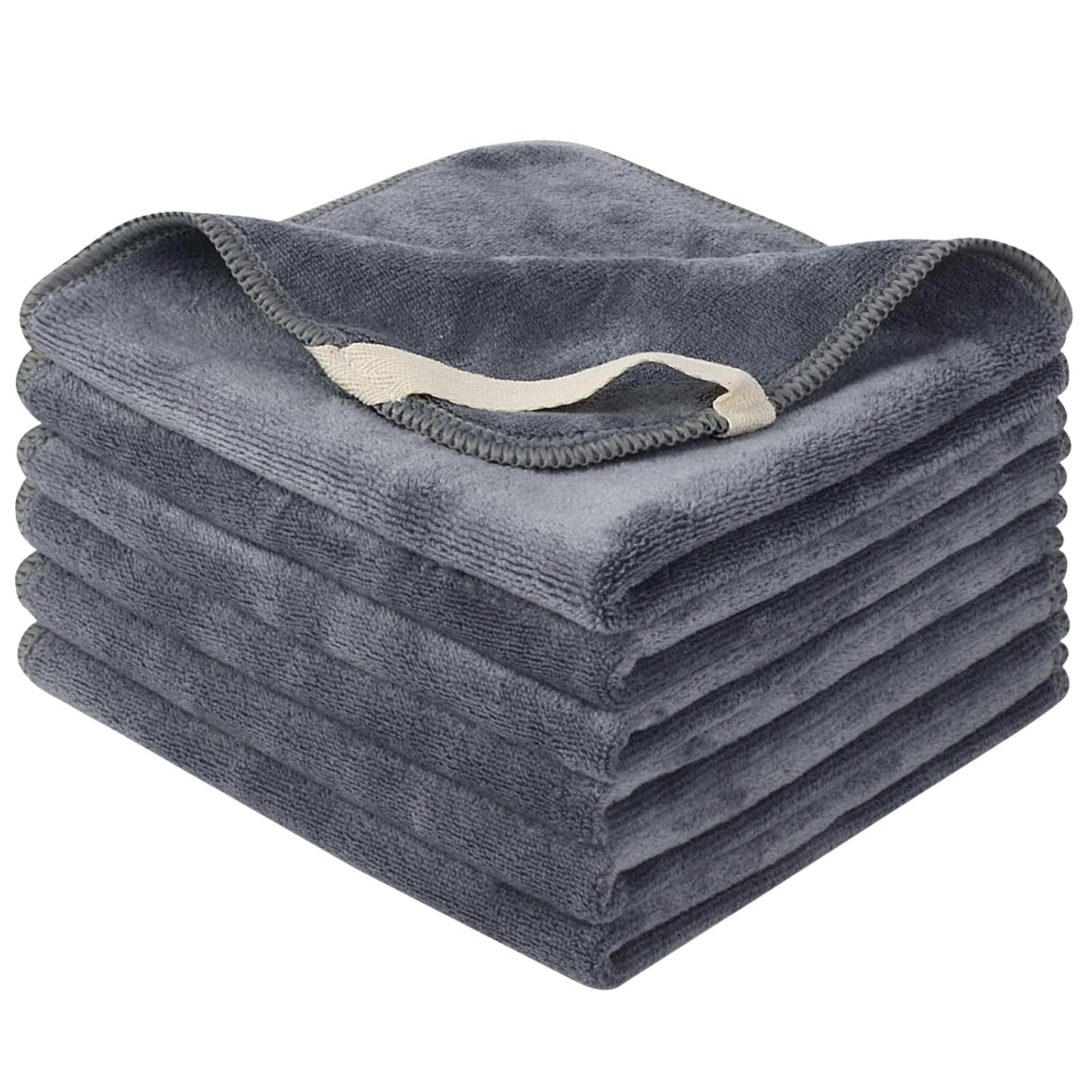 SINLAND Microfiber Facial Cloths Soft Washcloth 12inch x 12inch Grey 6 pack