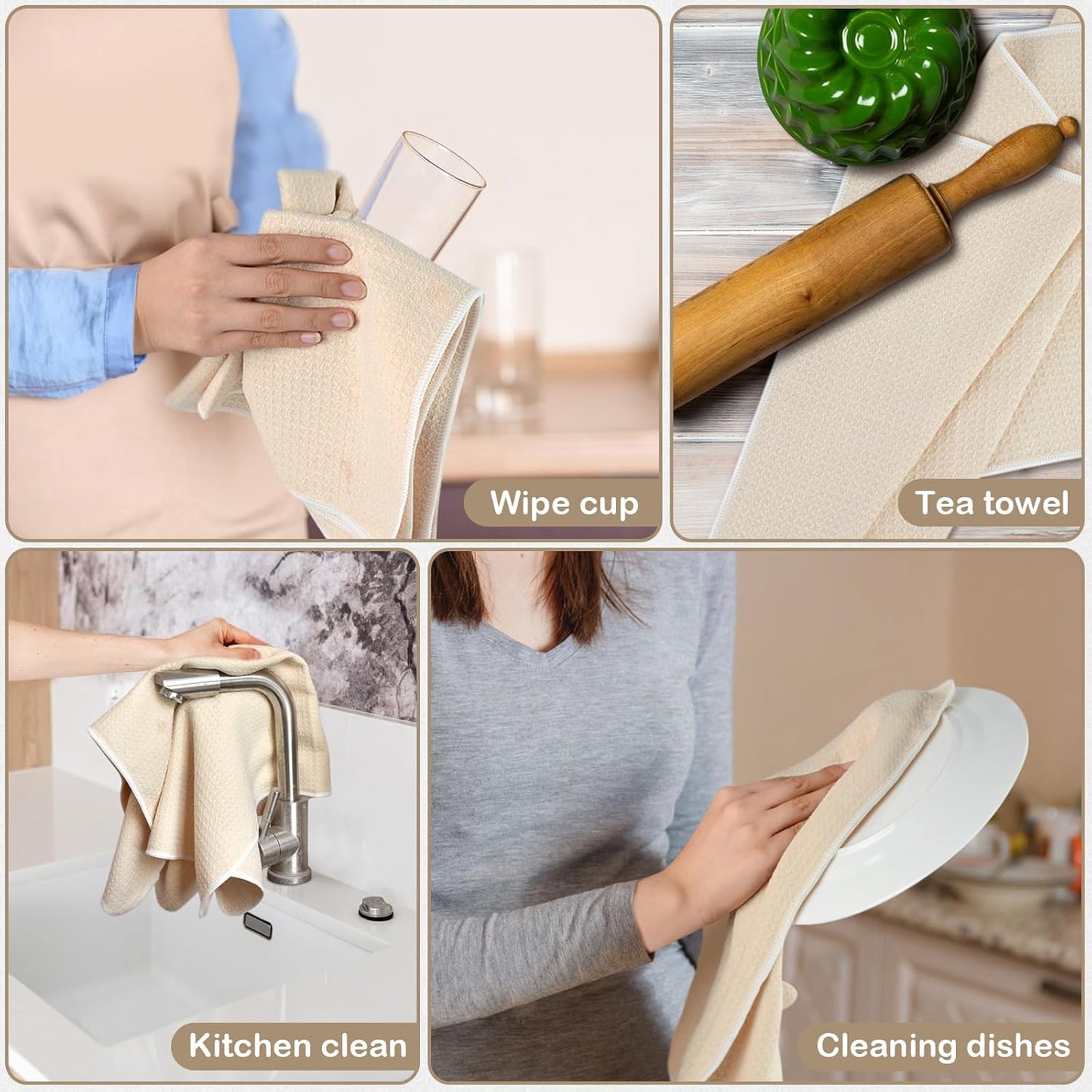 SINLAND Microfiber Kitchen Towel Premium Sublimation Blank Towels Fast Drying Tea Towel Polyester Dish Towels for Drying Dishes 16 Inch X 24 Inch 10 Pack White