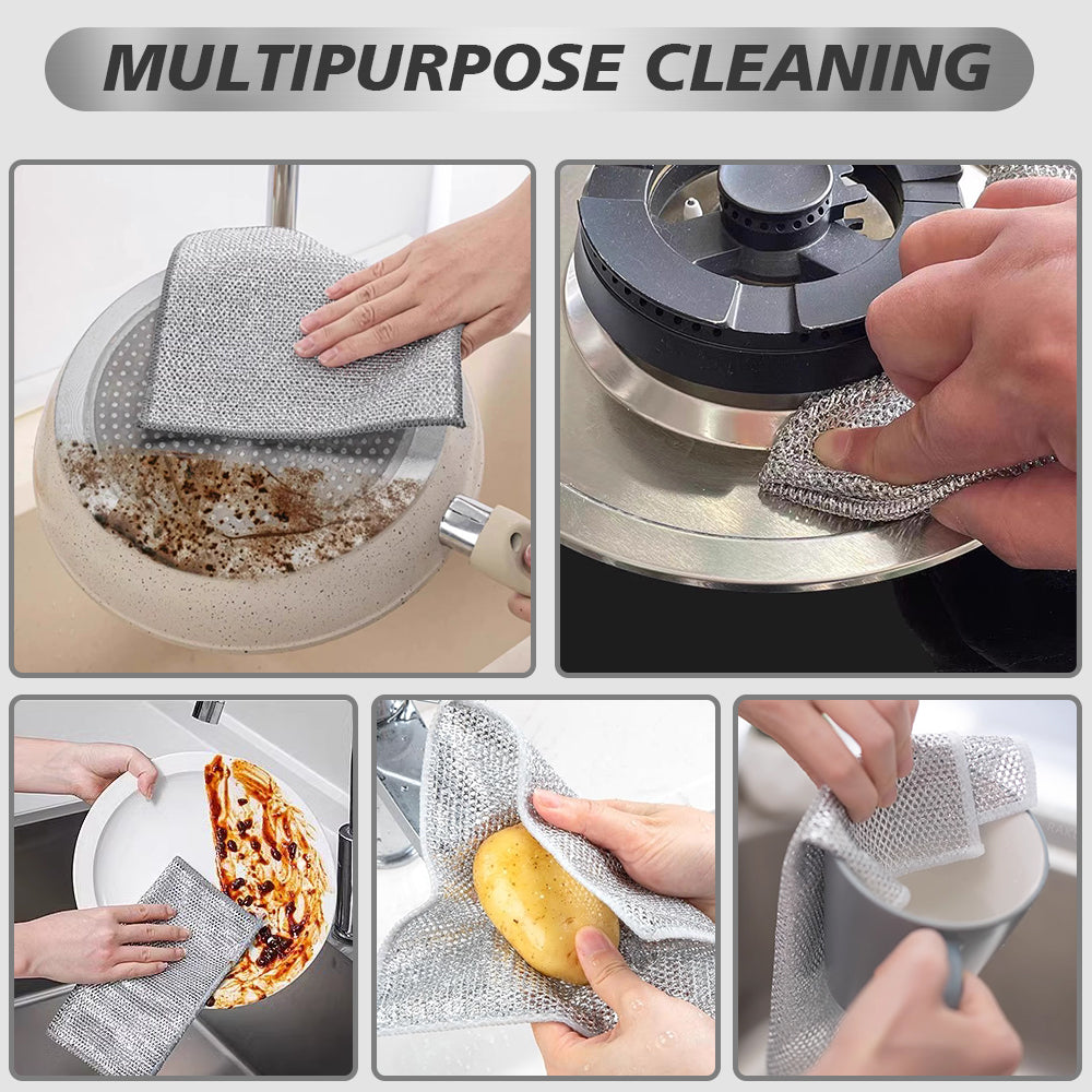 SINLAND Multipurpose Wire Dishwashing Rags Non-Scratch Cleaning Cloths Double-Sided Mesh Metal Wire Cleaning Cloth for Dishes Sinks Counters Stove Tops Easy Rinsing 7.87x7.87Inch