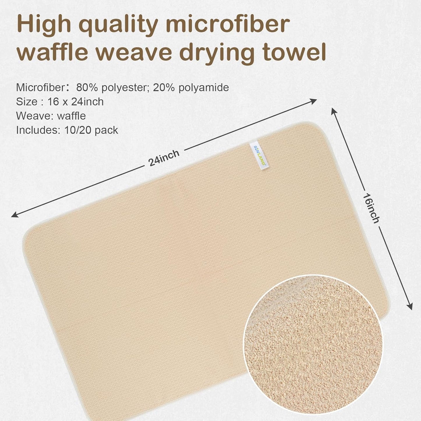 SINLAND Microfiber Kitchen Towel Premium Sublimation Blank Towels Fast Drying Tea Towel Polyester Dish Towels for Drying Dishes 16 Inch X 24 Inch 10 Pack White