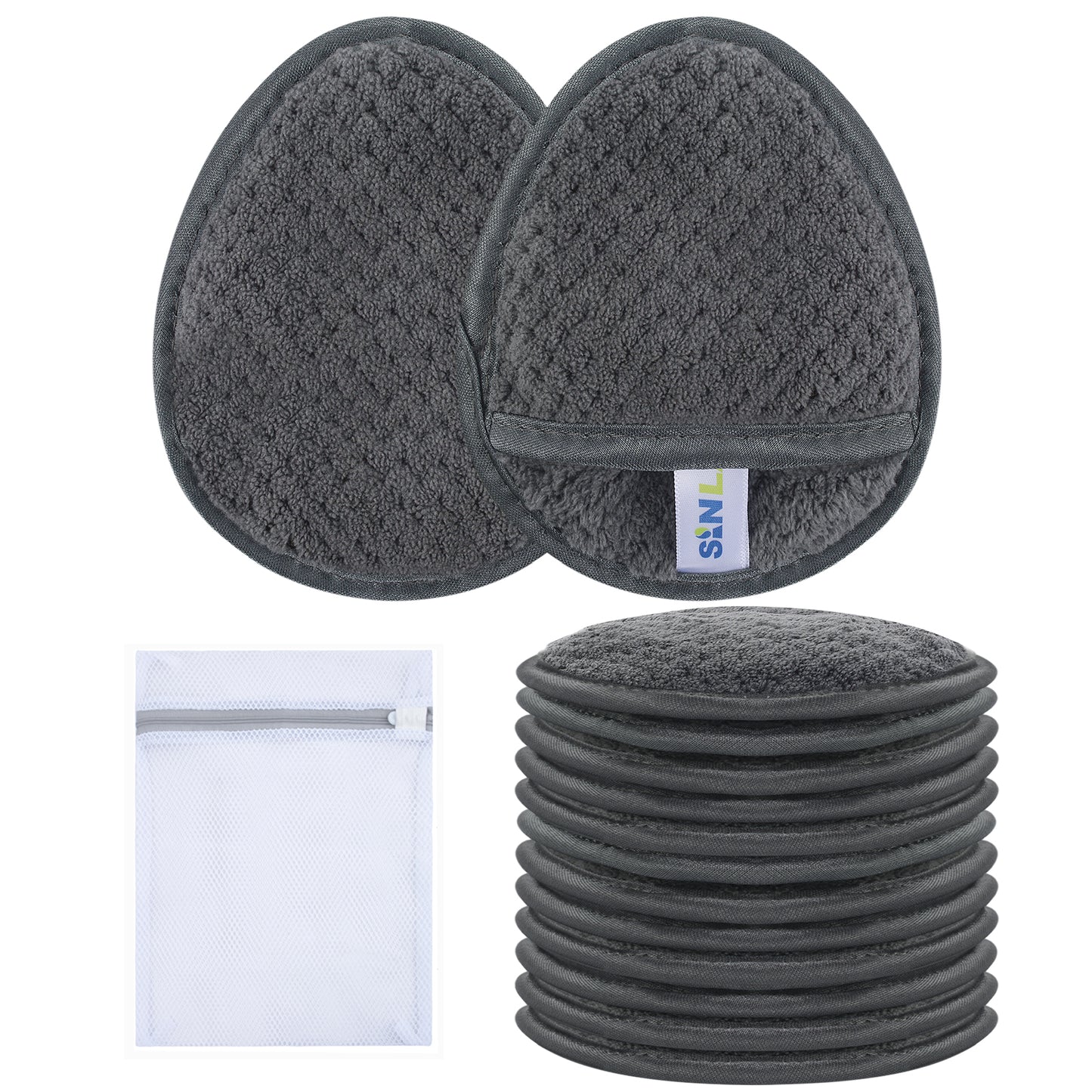 SINLAND Reusable Makeup Remover Pads For Face,Eye,Lips Microfiber Gentle Facial Cleansing Cloths for All Skin Types Friendly for Makeup Remover With Laundry Bag 5.1inchx3.93inch