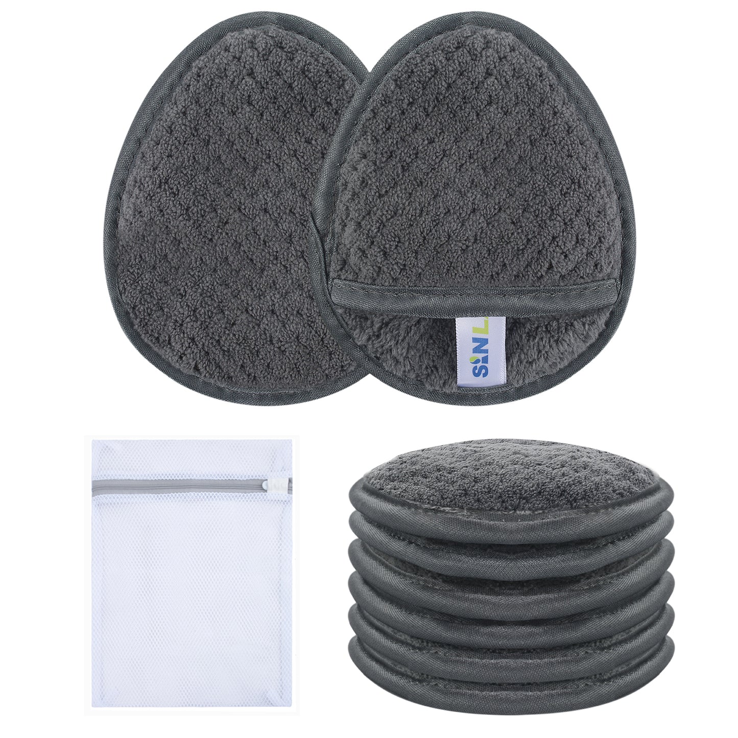 SINLAND Reusable Makeup Remover Pads For Face,Eye,Lips Microfiber Gentle Facial Cleansing Cloths for All Skin Types Friendly for Makeup Remover With Laundry Bag 5.1inchx3.93inch