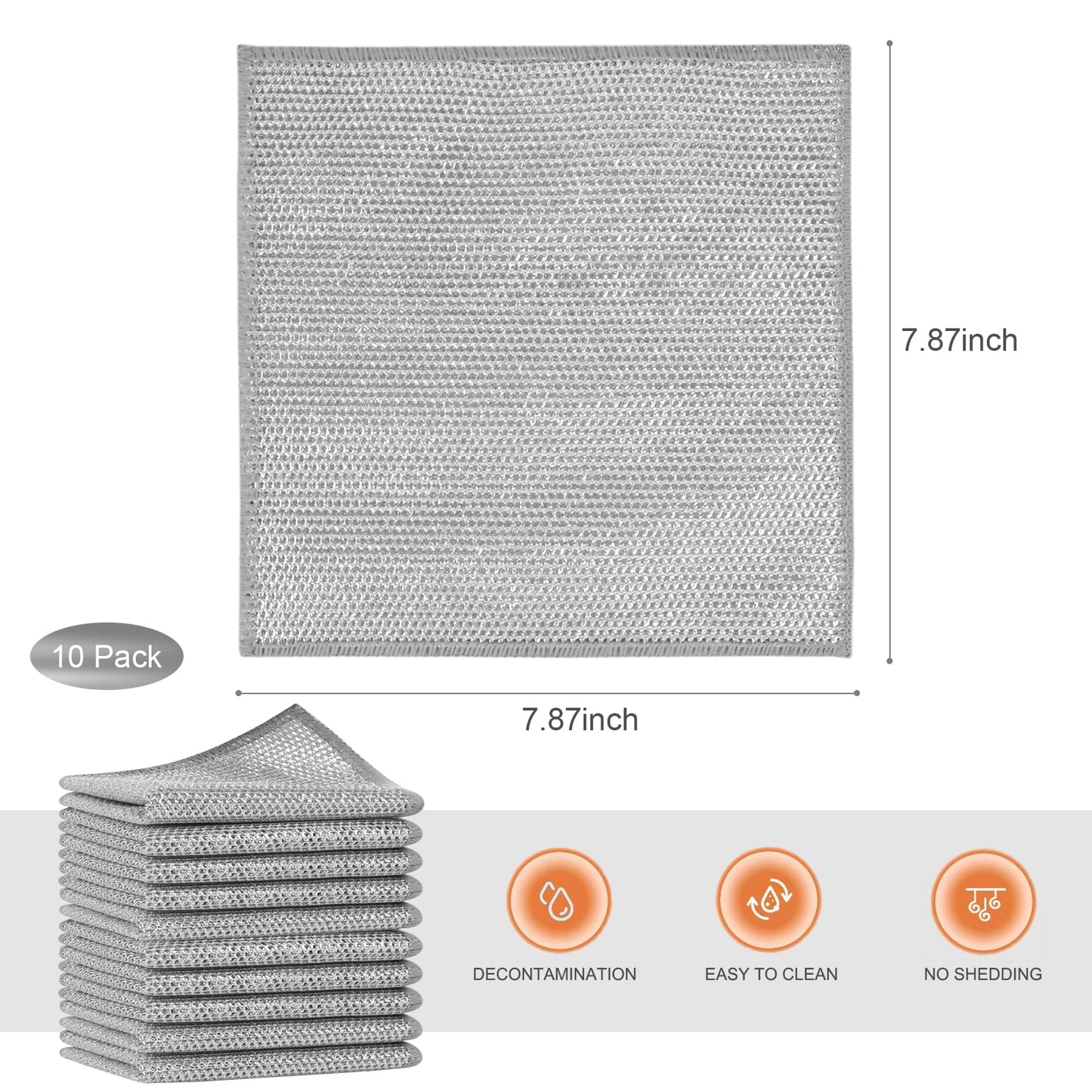 SINLAND Multipurpose Wire Dishwashing Rags Non-Scratch Cleaning Cloths Double-Sided Mesh Metal Wire Cleaning Cloth for Dishes Sinks Counters Stove Tops Easy Rinsing 7.87x7.87Inch