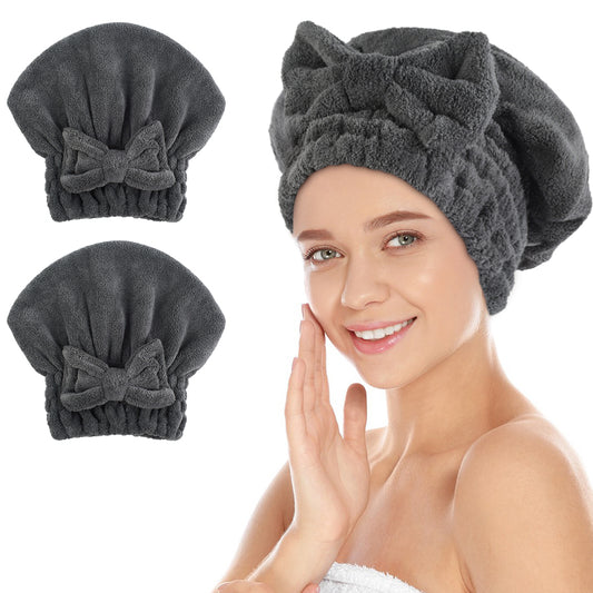 Large Microfiber Hair Drying Caps with Bow knot Fast Drying Shower Cap Soft and Absorbent hairWrap Hair Turban Bath Caps for Curly Thick and wet Hair 11 X 13.4 inch 2 Pack