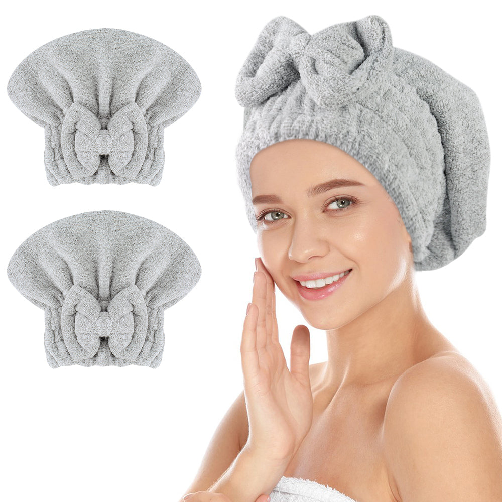 Large Microfiber Hair Drying Caps with Bow knot Fast Drying Shower Cap Soft and Absorbent hairWrap Hair Turban Bath Caps for Curly Thick and wet Hair 11 X 13.4 inch 2 Pack