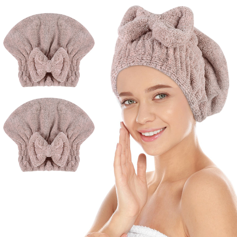 Large Microfiber Hair Drying Caps with Bow knot Fast Drying Shower Cap Soft and Absorbent hairWrap Hair Turban Bath Caps for Curly Thick and wet Hair 11 X 13.4 inch 2 Pack