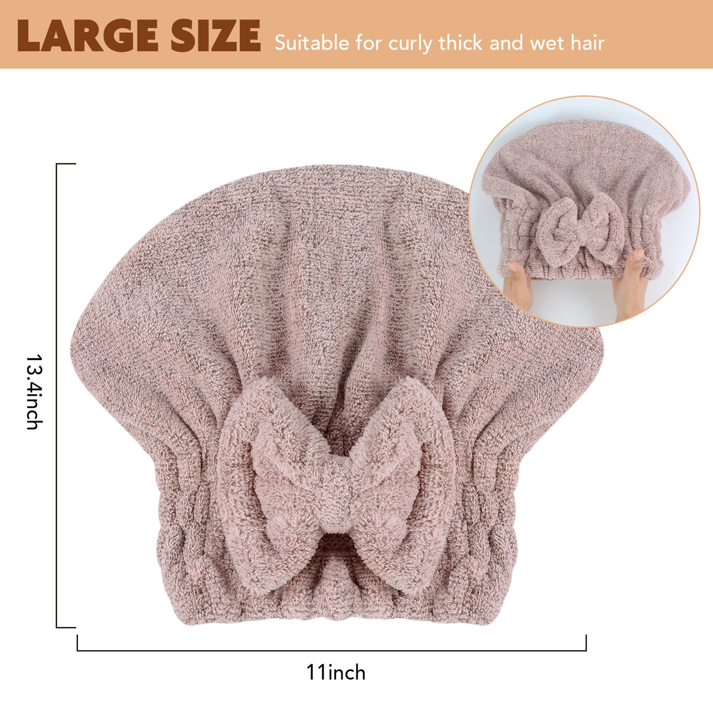 Large Microfiber Hair Drying Caps with Bow knot Fast Drying Shower Cap Soft and Absorbent hairWrap Hair Turban Bath Caps for Curly Thick and wet Hair 11 X 13.4 inch 2 Pack