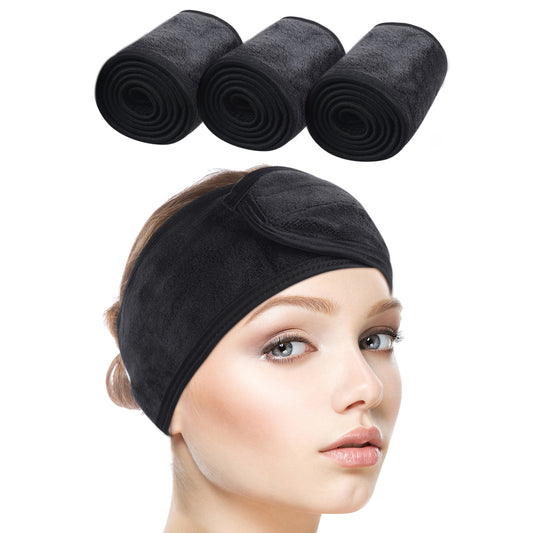 SINLAND Spa Headband for Women Ultra Soft Adjustable Makeup Hair Band with Magic Tape, Stretch Head Wrap for Bath, Shower, Facial Mask, Yoga