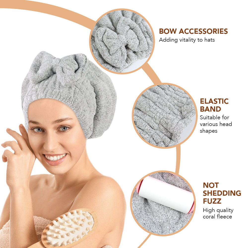 Large Microfiber Hair Drying Caps with Bow knot Fast Drying Shower Cap Soft and Absorbent hairWrap Hair Turban Bath Caps for Curly Thick and wet Hair 11 X 13.4 inch 2 Pack