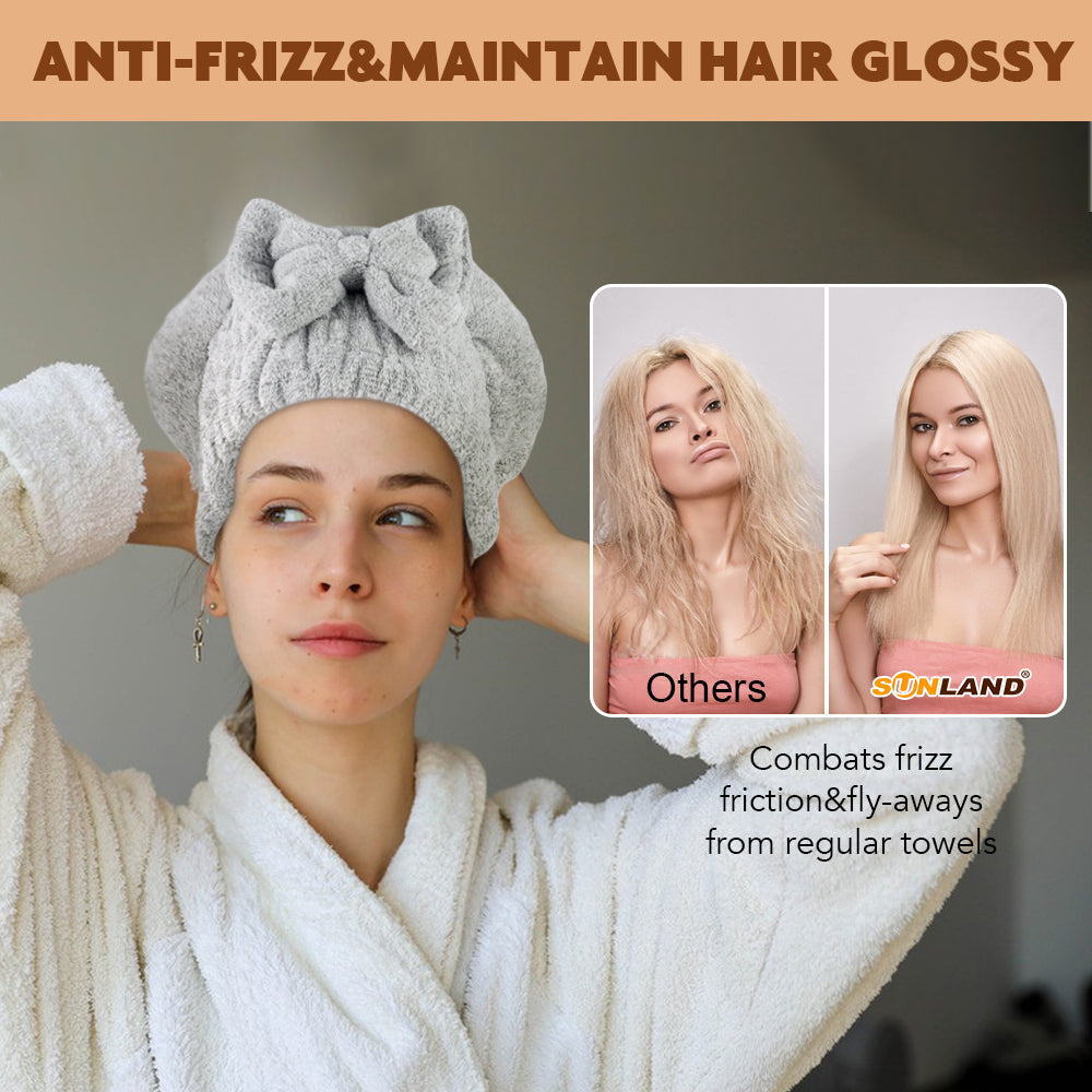 Large Microfiber Hair Drying Caps with Bow knot Fast Drying Shower Cap Soft and Absorbent hairWrap Hair Turban Bath Caps for Curly Thick and wet Hair 11 X 13.4 inch 2 Pack