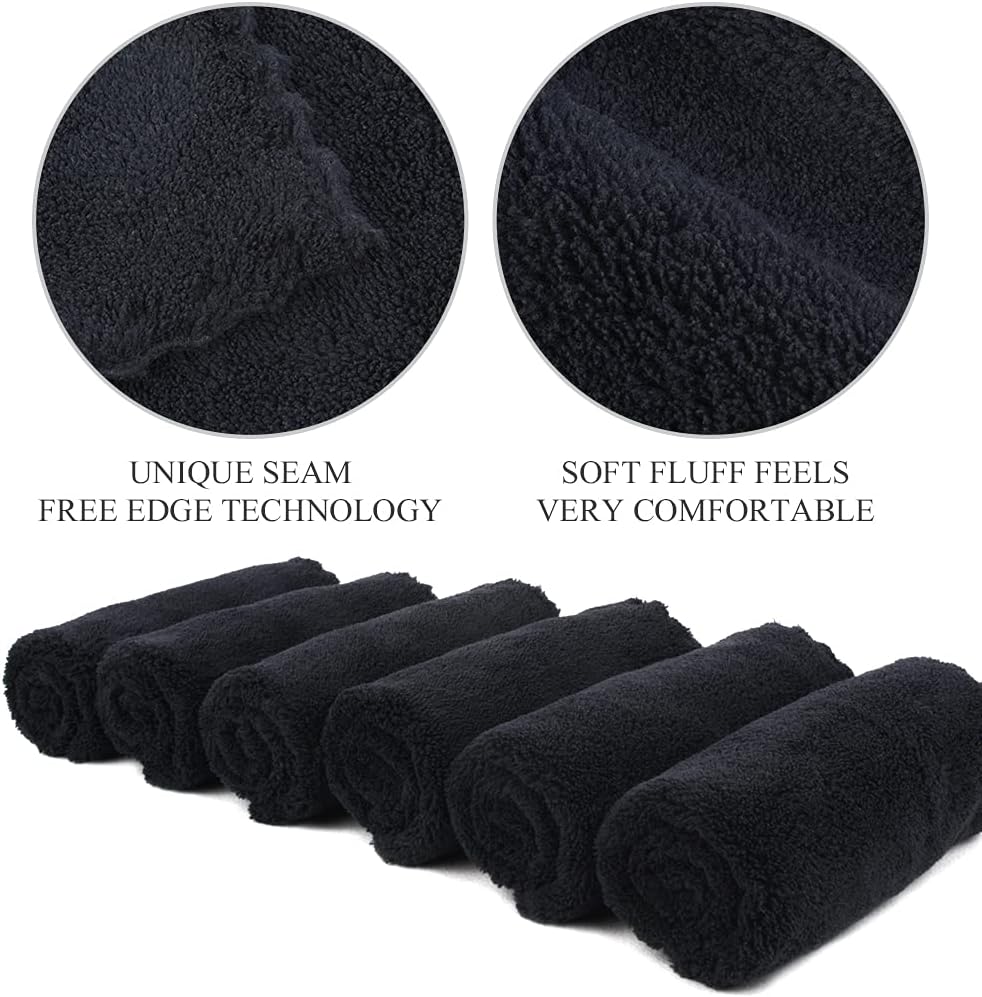 SINLAND Microfiber Face Cloth Reusable Makeup Remover Facial Cleansing Towel Ultra Soft Face Washcloth 12inchx12inch 6 Pack Black