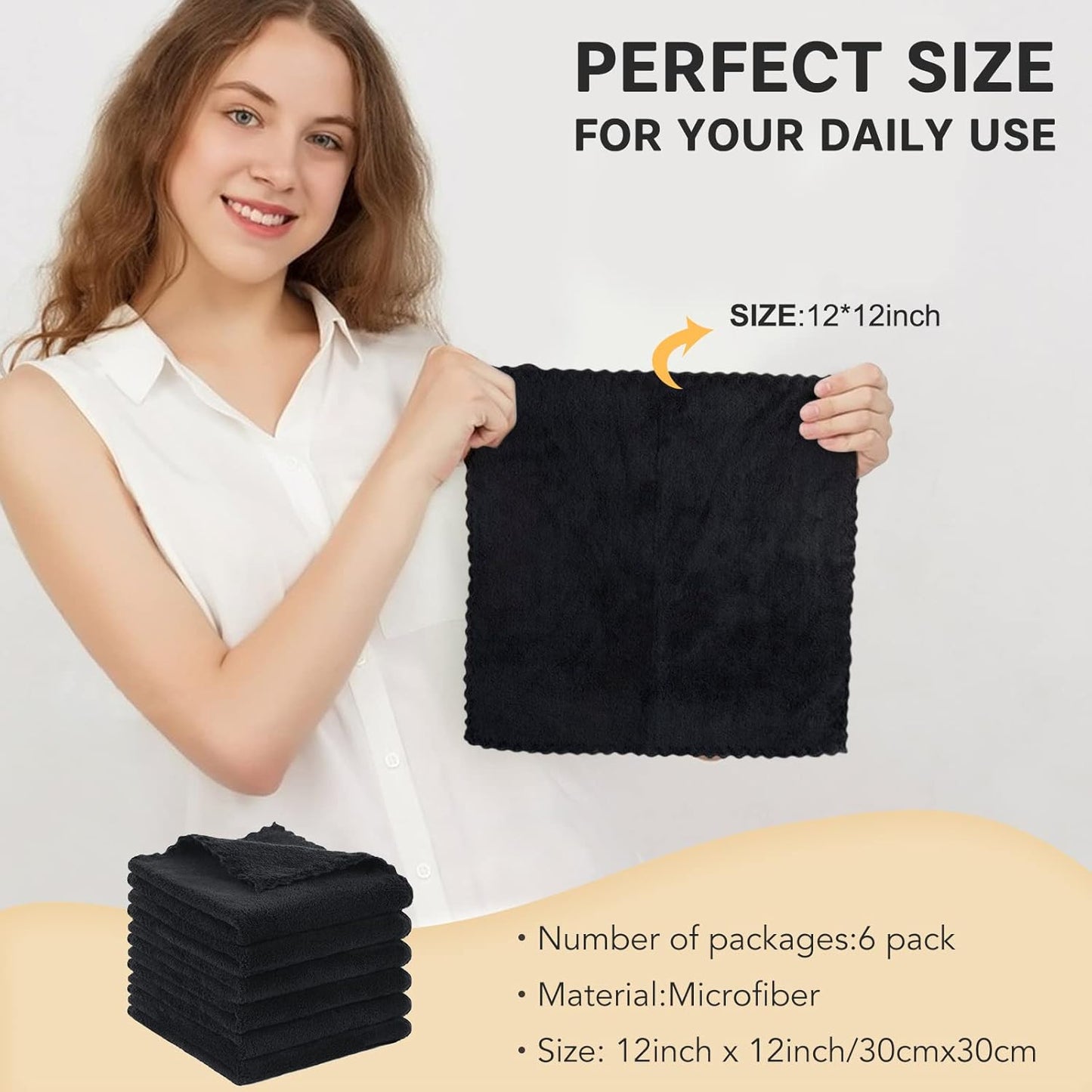 SINLAND Microfiber Face Cloth Reusable Makeup Remover Facial Cleansing Towel Ultra Soft Face Washcloth 12inchx12inch 6 Pack Black