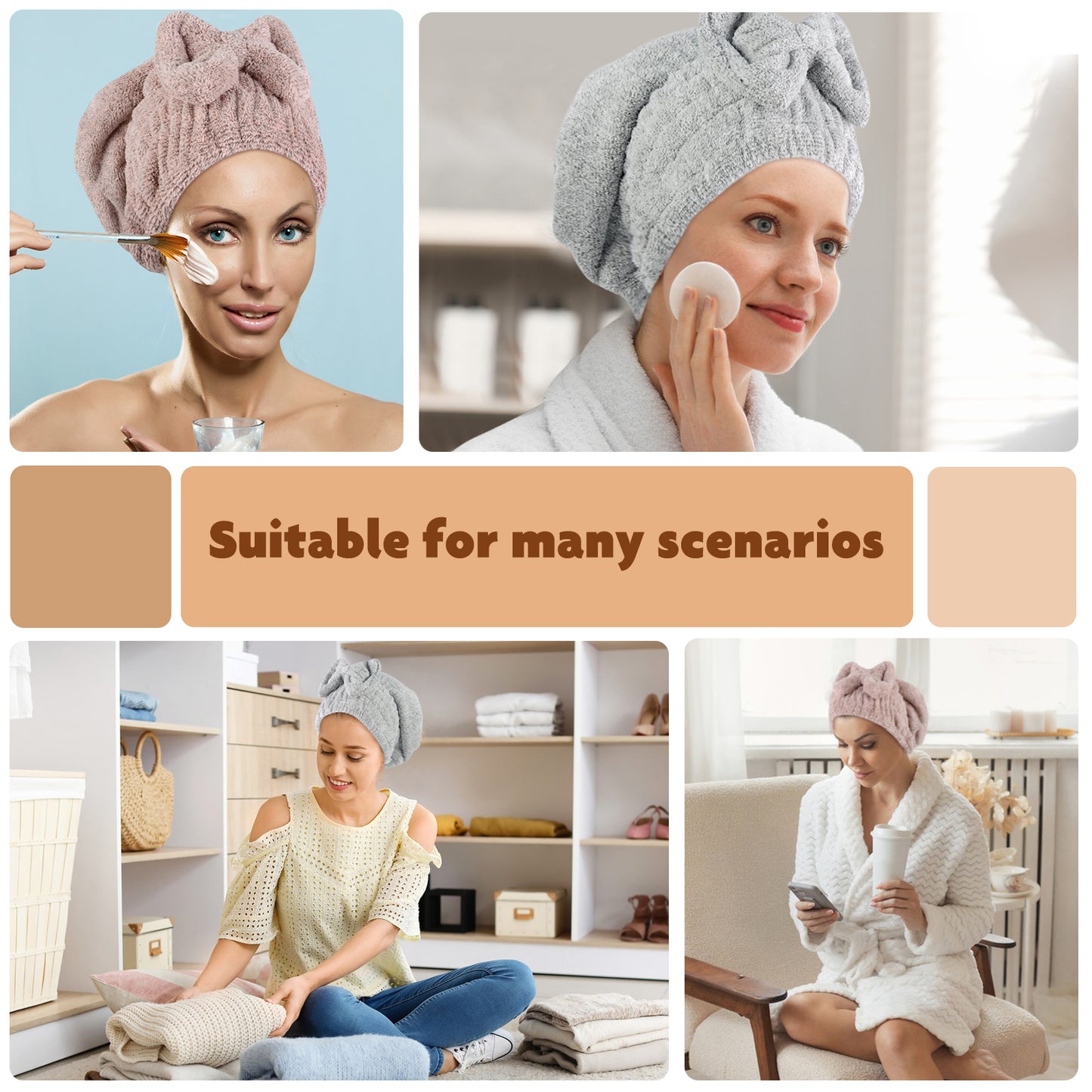 Large Microfiber Hair Drying Caps with Bow knot Fast Drying Shower Cap Soft and Absorbent hairWrap Hair Turban Bath Caps for Curly Thick and wet Hair 11 X 13.4 inch 2 Pack