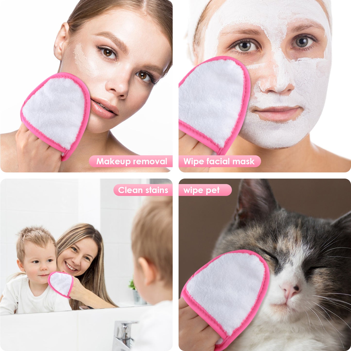 SINLAND Reusable Makeup Remover Pads For Face,Eye,Lips Microfiber Gentle Facial Cleansing Cloths for All Skin Types Friendly for Makeup Remover With Laundry Bag 5.1inchx3.93inch