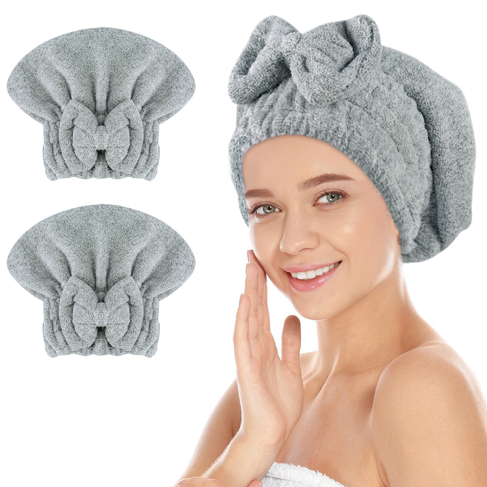 Large Microfiber Hair Drying Caps with Bow knot Fast Drying Shower Cap Soft and Absorbent hairWrap Hair Turban Bath Caps for Curly Thick and wet Hair 11 X 13.4 inch 2 Pack