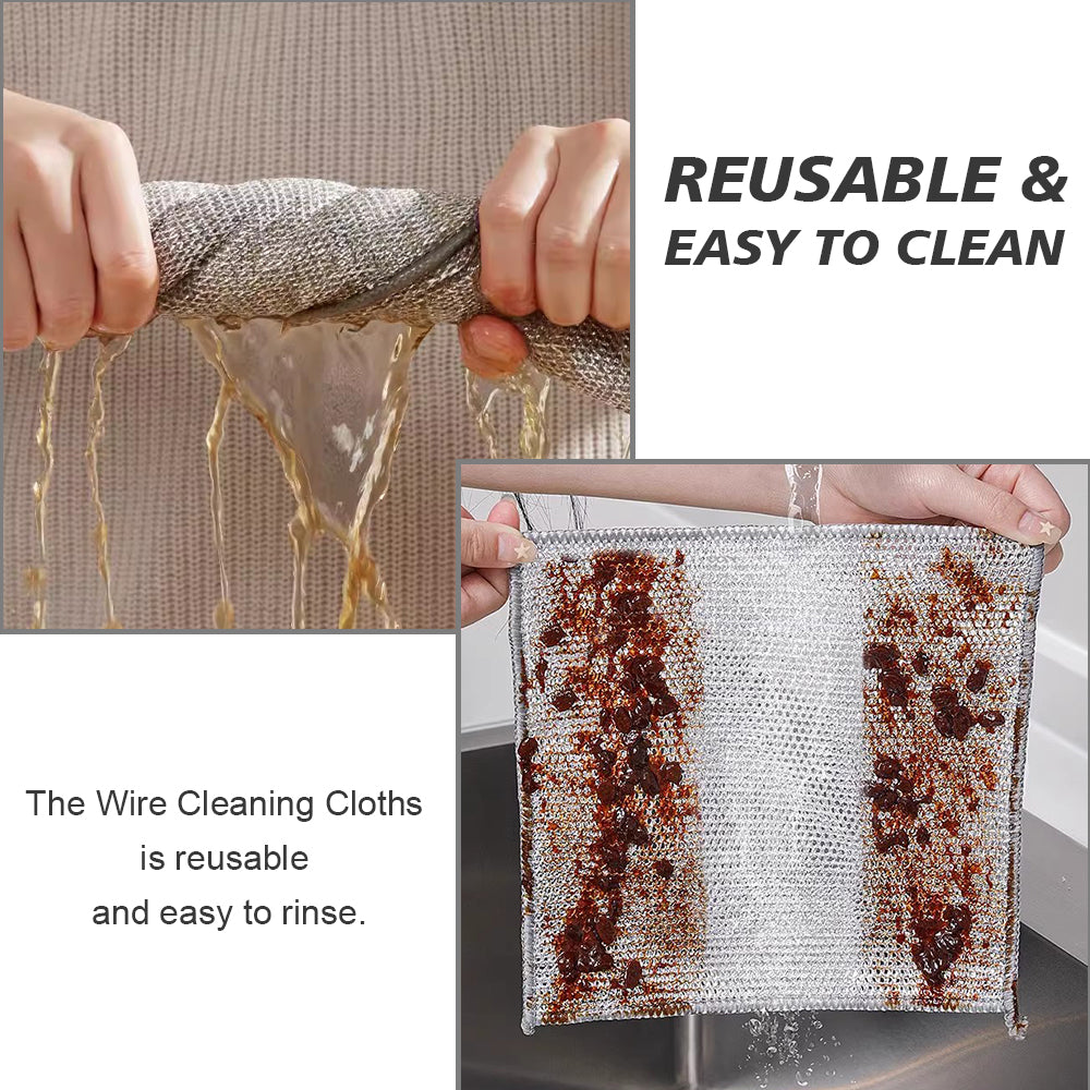SINLAND Multipurpose Wire Dishwashing Rags Non-Scratch Cleaning Cloths Double-Sided Mesh Metal Wire Cleaning Cloth for Dishes Sinks Counters Stove Tops Easy Rinsing 7.87x7.87Inch