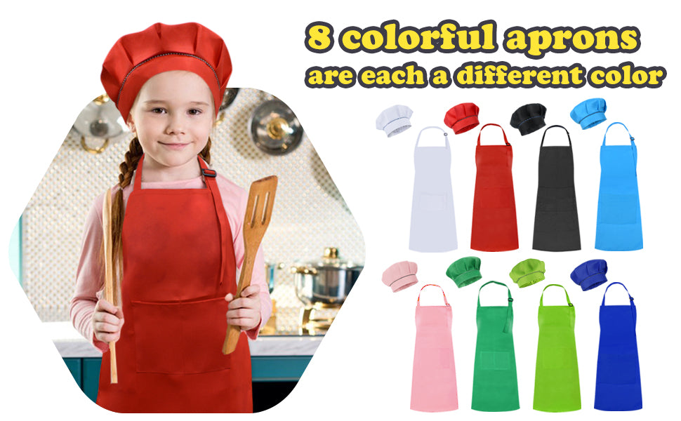 Kids Apron and Hat Set Children Chef Apron for Cooking Baking Painting