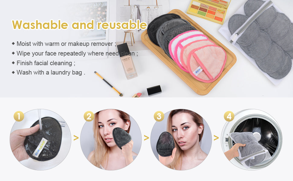 SINLAND Reusable Makeup Remover Pads For Face,Eye,Lips Microfiber Gentle Facial Cleansing Cloths for All Skin Types Friendly for Makeup Remover With Laundry Bag 5.1inchx3.93inch